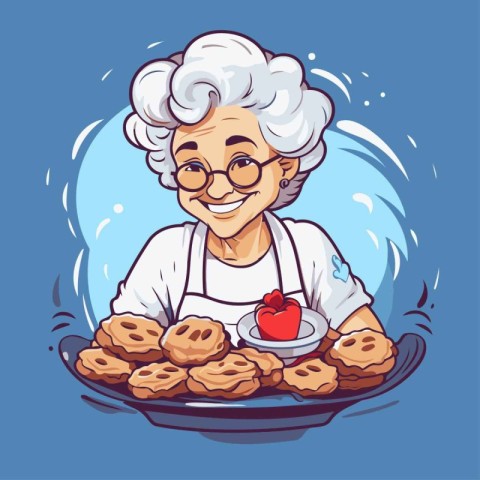 Vector illustration of a happy senior woman in glasses and apron