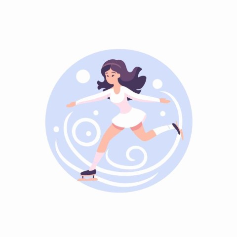 Young woman running in the water. Vector illustration in a flat