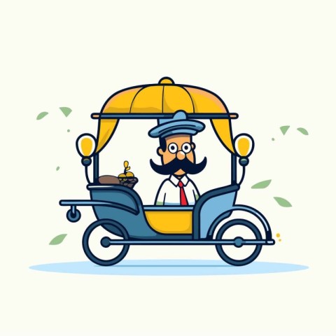 Cartoon taxi driver with a mustache and beard. Vector illustrati