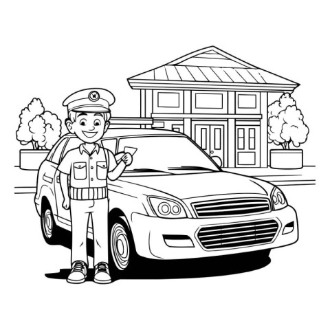 police man with police car cartoon vector illustration graphic d