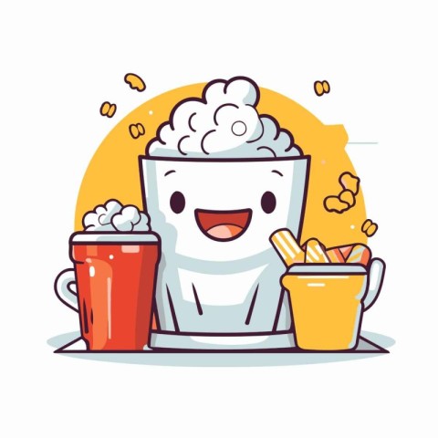 Cute cartoon cup of hot drink with marshmallows. Vector illustra