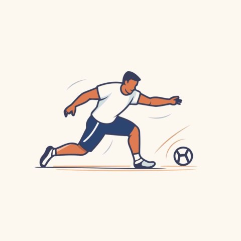 Soccer player kicks the ball. Vector illustration in a flat styl