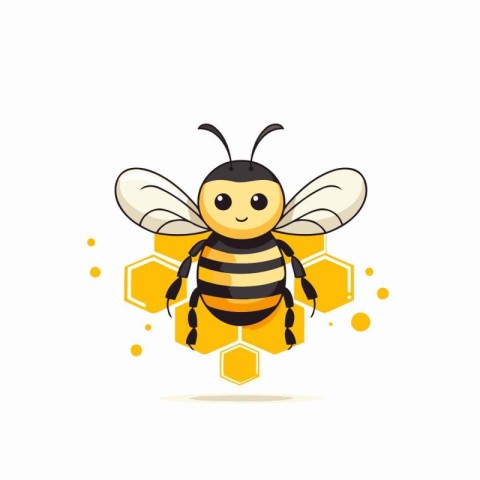 Honey bee isolated on white background. Vector illustration in f