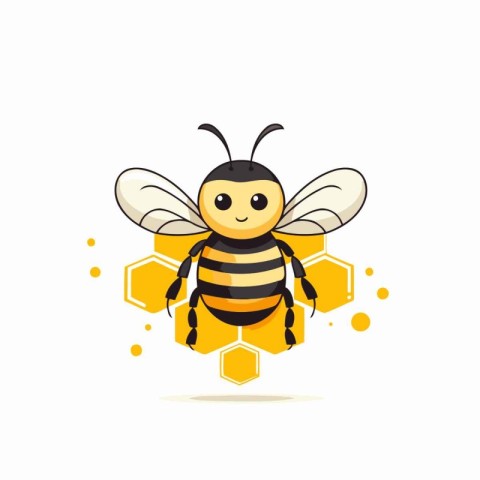 Honey bee isolated on white background. Vector illustration in f