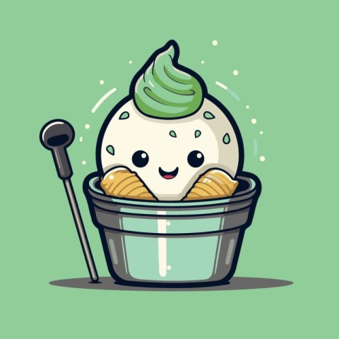 Ice cream cartoon character. Cute ice cream icon. Vector illustr