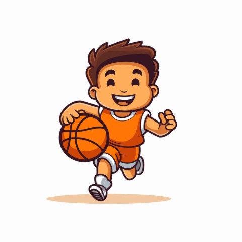 Cute boy playing basketball cartoon vector Illustration on a whi