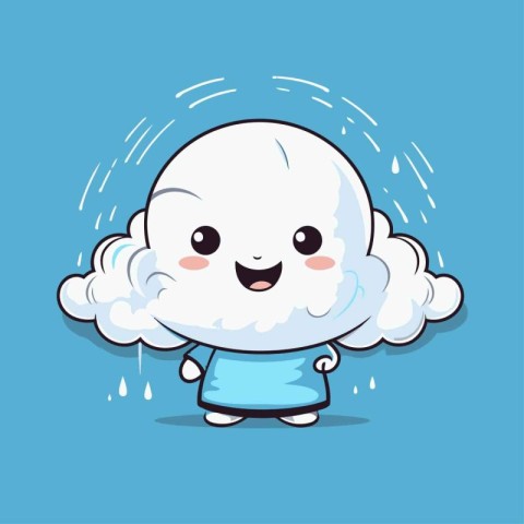 Cute cloud with rain on blue background. Vector cartoon characte