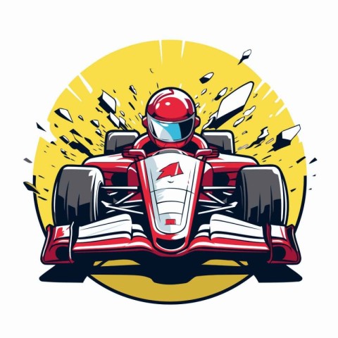 Mascot template with racing car and helmet. Vector illustration.