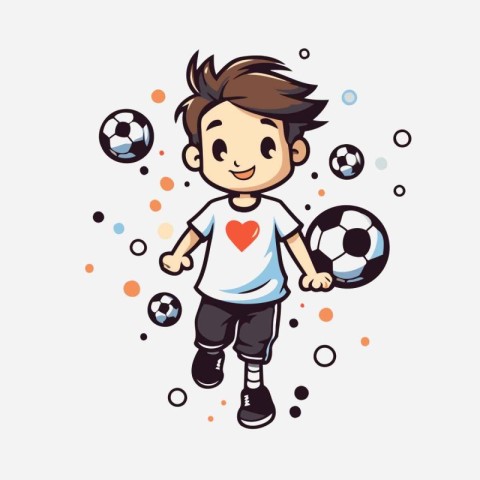 Cute boy playing soccer. Vector illustration of a boy playing fo