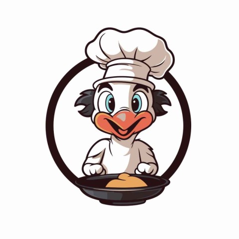 Vector illustration of a cartoon cow in a chef hat with a frying