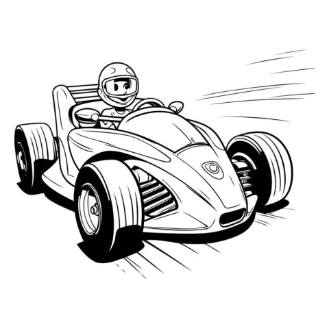 Racing car. Black and white vector illustration of a race car.