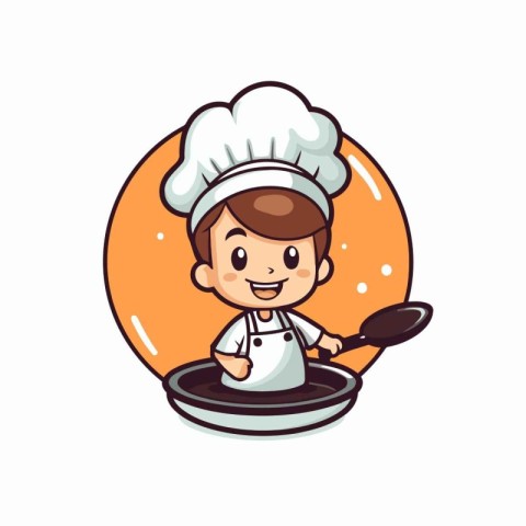 Cute chef boy cartoon vector illustration. Cute little chef boy