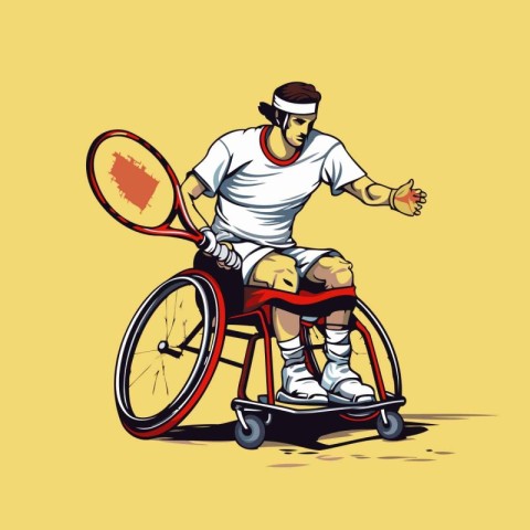 Tennis player in a wheelchair. Vector illustration of tennis pla