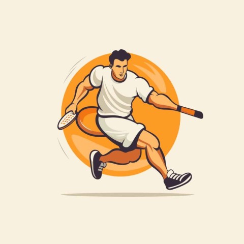 Tennis player in action. vector illustration. Flat style design.