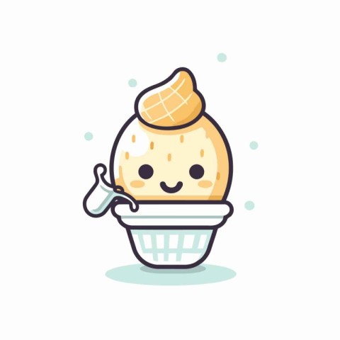 Ice cream character. Cute ice cream icon. Vector illustration.
