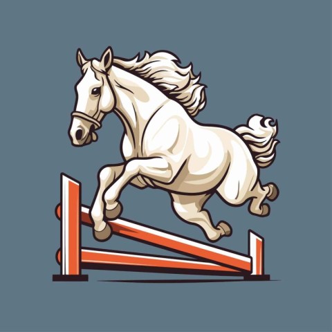 Horse jumping over obstacle. Cartoon vector illustration isolate