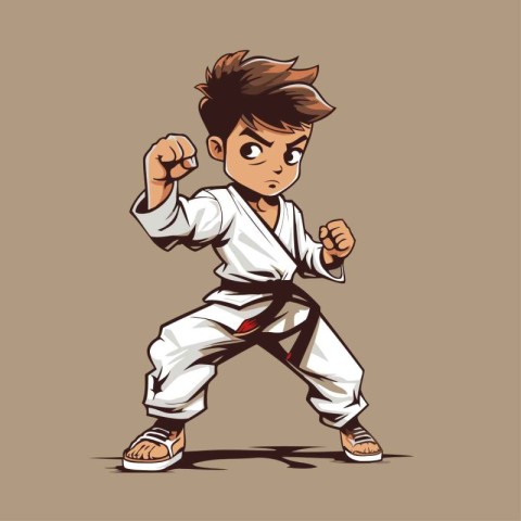 Cartoon karate boy. Vector illustration for t-shirt design