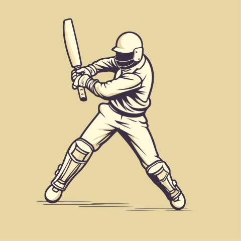 Cricket player hitting a ball with bat. Vector illustration.