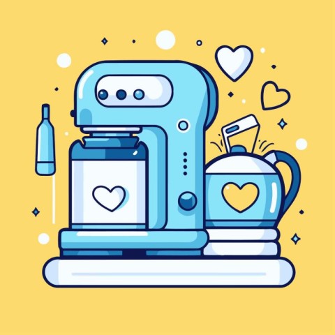 Coffee machine and coffee maker with hearts. Vector illustration