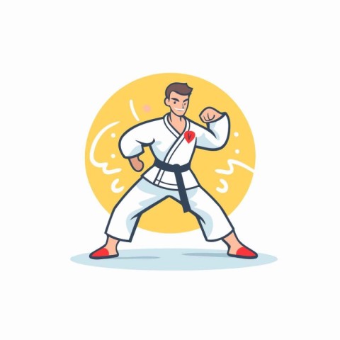 Martial arts vector illustration. Cartoon karate man in white ki