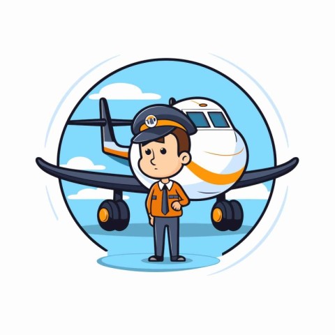 Airplane pilot cartoon character vector illustration. Air transp