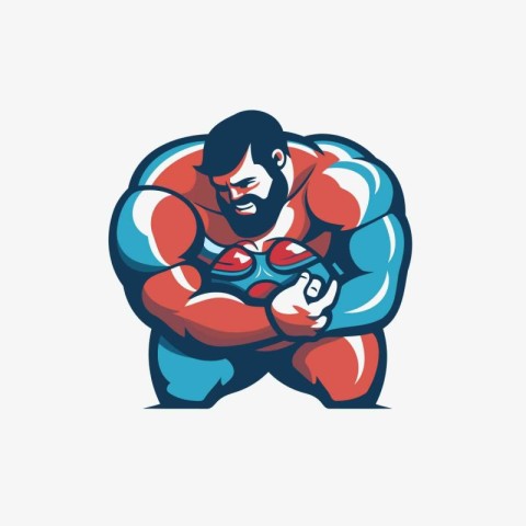 Vector illustration of a strong man with a dumbbell in his hands