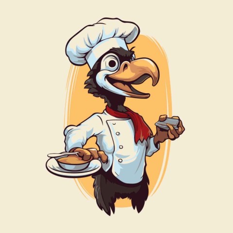 Eagle chef holding a cup of coffee. Vector illustration in carto