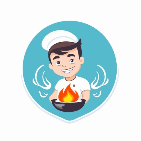 Chef cooking. Vector illustration in cartoon style on white back