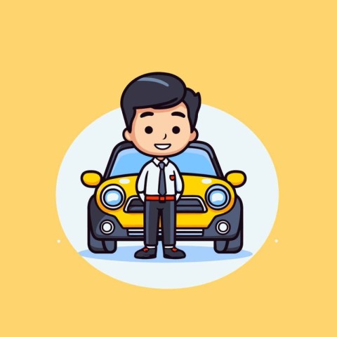 Businessman and car. Vector illustration in a flat style design.