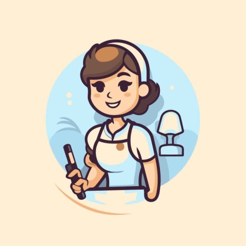 Cute housewife cartoon character vector illustration. Housewife