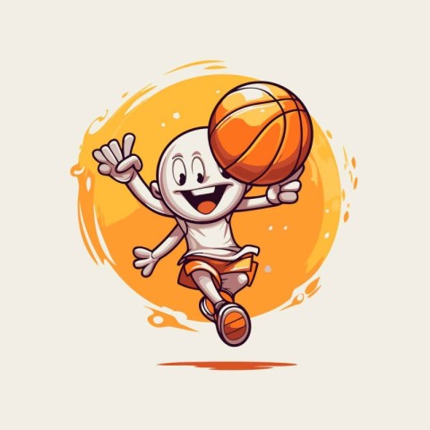 Cartoon basketball player with ball. Vector illustration of a ca