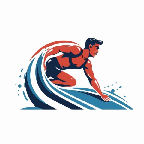 Swimmer on a surfboard. Vector illustration on a white backgroun