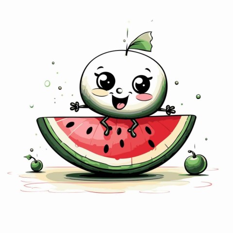 Cute watermelon character isolated on white background. Vector i