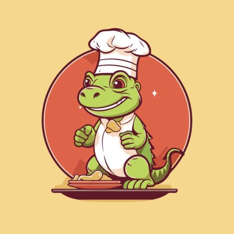 Cute crocodile chef cartoon character. Vector illustration of a