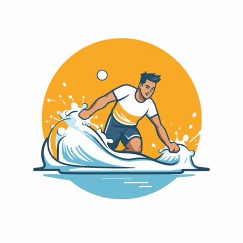 Surfing sport vector logo. Surfer man riding a wave.