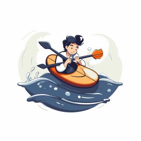 Cute girl in a kayak. Vector illustration on white background.