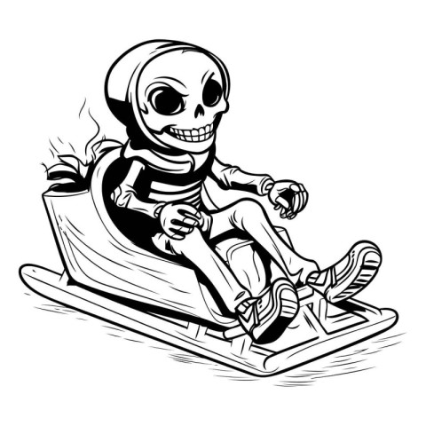 Skull riding a toboggan. Vector illustration ready for vinyl cut