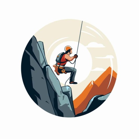 Climber on a cliff. Vector illustration in flat style.