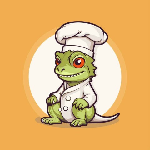 Cute cartoon crocodile in chef hat and white uniform. Vector ill