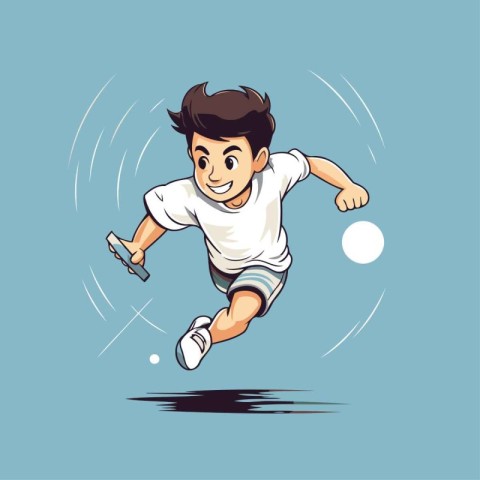 illustration of a boy playing soccer on a blue background. vecto