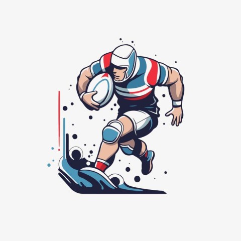 Rugby player running with ball. Vector illustration in cartoon s