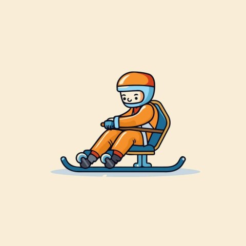 Cartoon snowboarder sitting on a sled. Vector illustration.