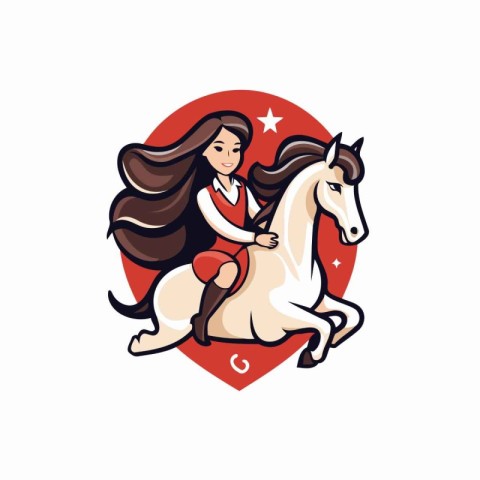 Beautiful girl riding a horse. Vector illustration on white back