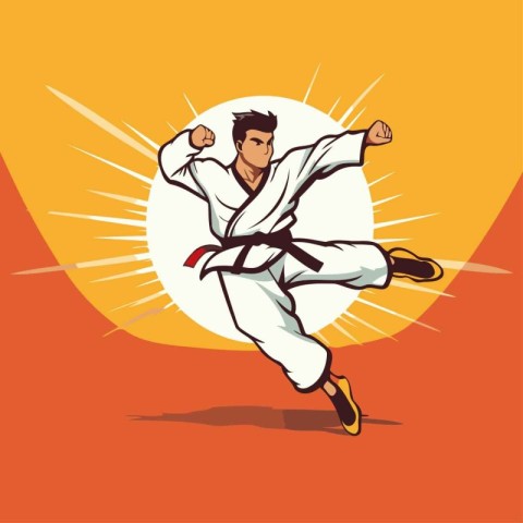 Karate man in kimono. Martial arts vector illustration.