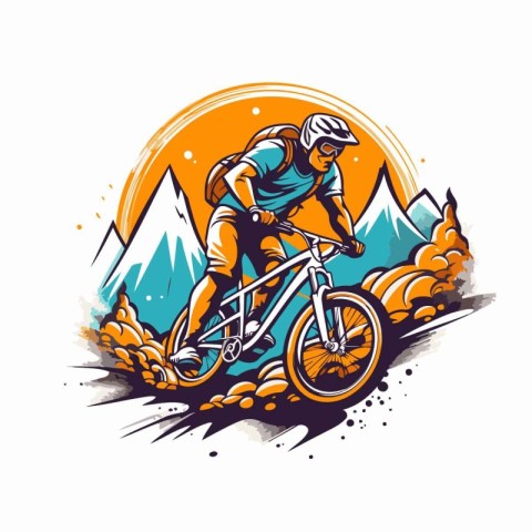 Mountain biker in sportswear and helmet riding on the track. vec