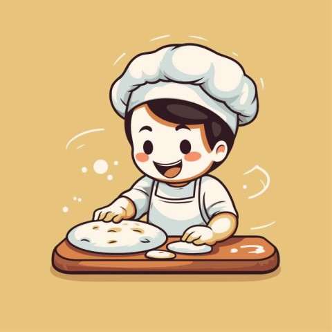 Illustration of a Cute Little Chef Baking Pastry - Vector