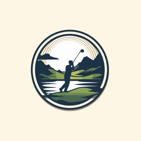 Golf club logo template. Vector illustration of a golfer on a go