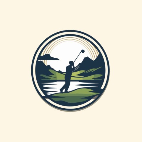 Golf club logo template. Vector illustration of a golfer on a go