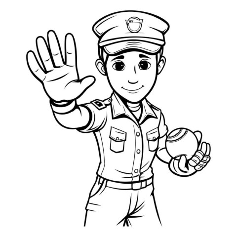 Policeman Cartoon Mascot Character Hand Gesturing Stop Sign