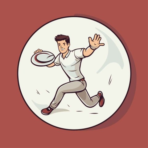 Vector illustration of a man running with a plate in his hand.